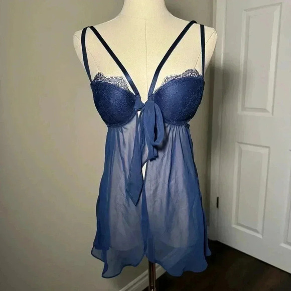 Victoria secret blue strappy lace babydoll chemise 34B - Picture 3 of 5